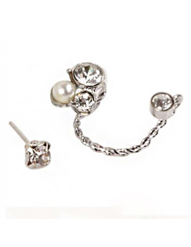 Cercel ear cuff pentru ambele urechi, fir auriu cu cristale si perla
