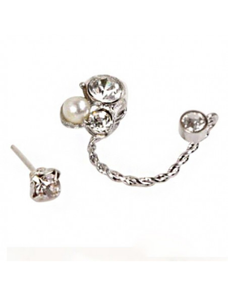 Cercel ear cuff pentru ambele urechi, fir auriu cu cristale si perla