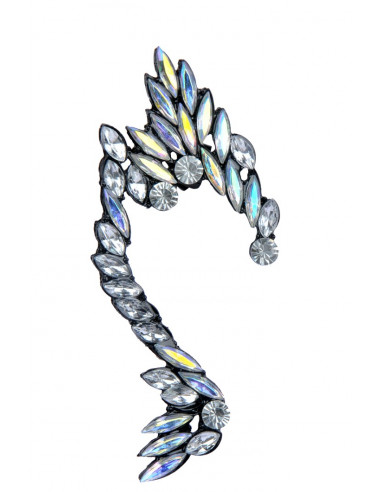 Cercel tip ear cuff statement dragon stilizat cu cristale albe
