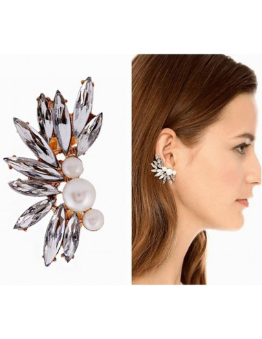 Cercei ear cuff statement cristale albe lungi si trei perle