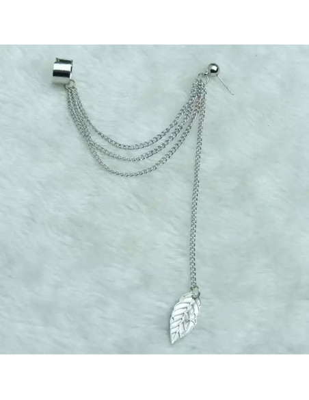 Cercei tip ear cuff, frunza cu lantisor triplu si biluta