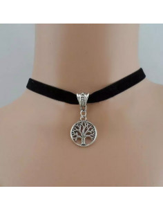 Colier choker din catifea neagra, cu medalion Copacul Vietii 2