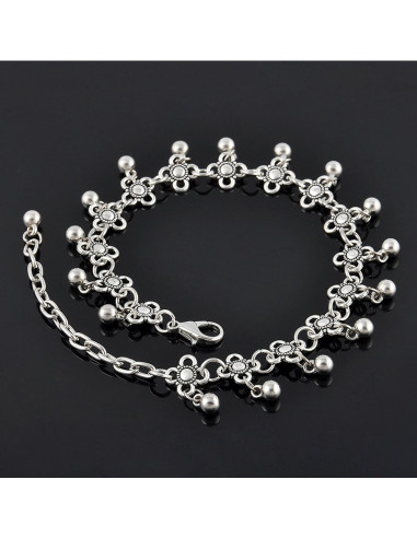 Bratara vintage metalica argintie lata cu flori