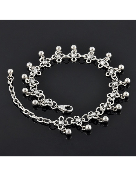 Bratara vintage metalica argintie lata cu flori