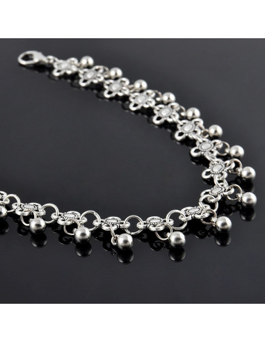 Bratara vintage metalica argintie lata cu flori