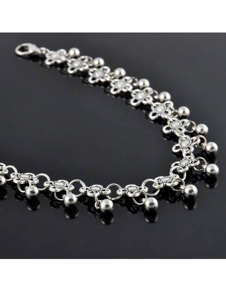 Bratara vintage metalica argintie lata cu flori