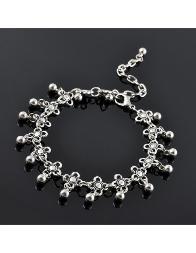 Bratara vintage metalica argintie lata cu flori