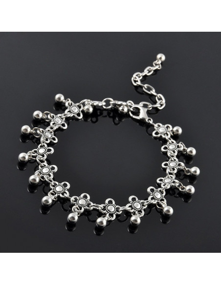 Bratara vintage metalica argintie lata cu flori