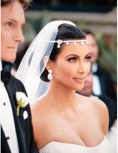 Bentita de mireasa, bentita argintie cu flori din cristale albe Kim Kardashian