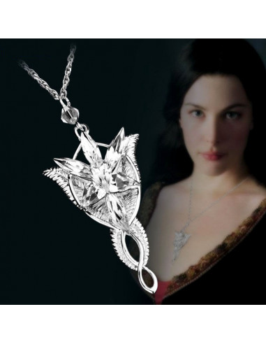Lantisor subtire argintiu cu medalion Arwen Evenstar cu cristale