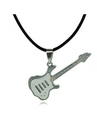 Medalion chitara rock, gri inchis cu argintiu, medalion rock punk