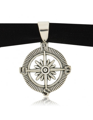 Colier choker din catifea neagra, cu medalion Roza Vanturilor