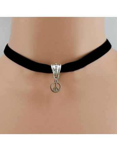 Colier choker din catifea neagra, cu medalion Semnul pacii