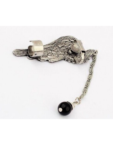Cercel tip ear cuff, model Hawk Wing cu cristale turcoaz