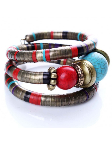 Bratara africana tip spirala, din inele metalice si margele multicolore