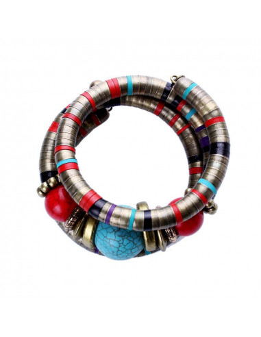 Bratara africana tip spirala, din inele metalice si margele multicolore