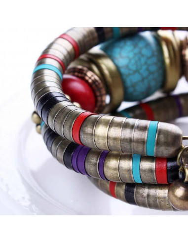 Bratara africana tip spirala, din inele metalice si margele multicolore