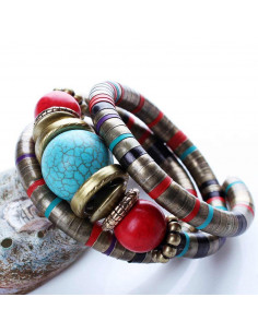 Bratara africana tip spirala, din inele metalice si margele multicolore 2