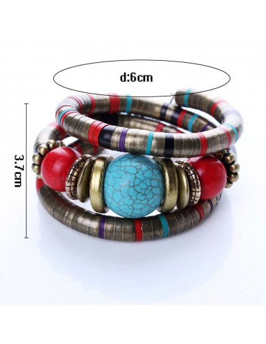 Bratara africana tip spirala, din inele metalice si margele multicolore