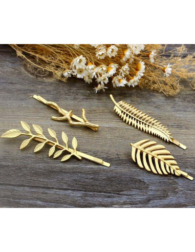 Agrafa pentru par, aurie, cu frunza de feriga, model boho
